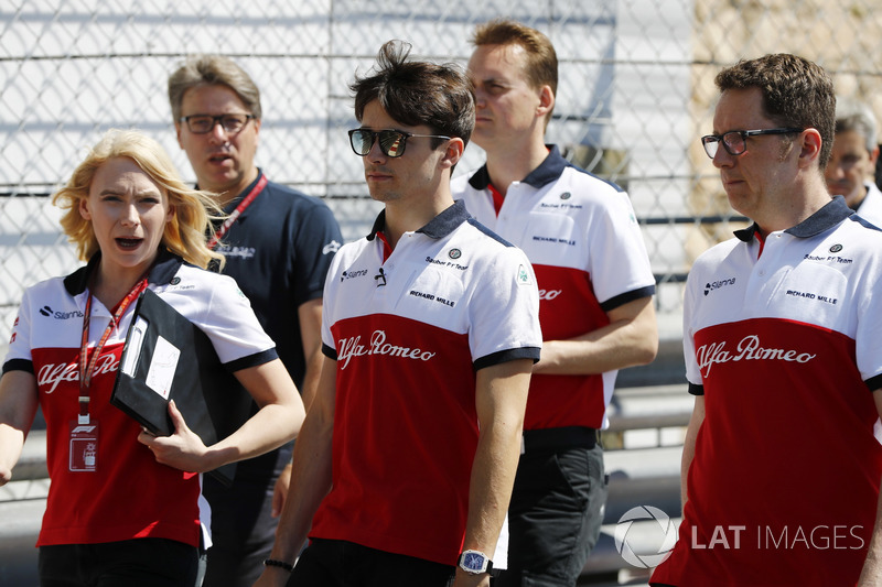 Charles Leclerc, Sauber, walks the track