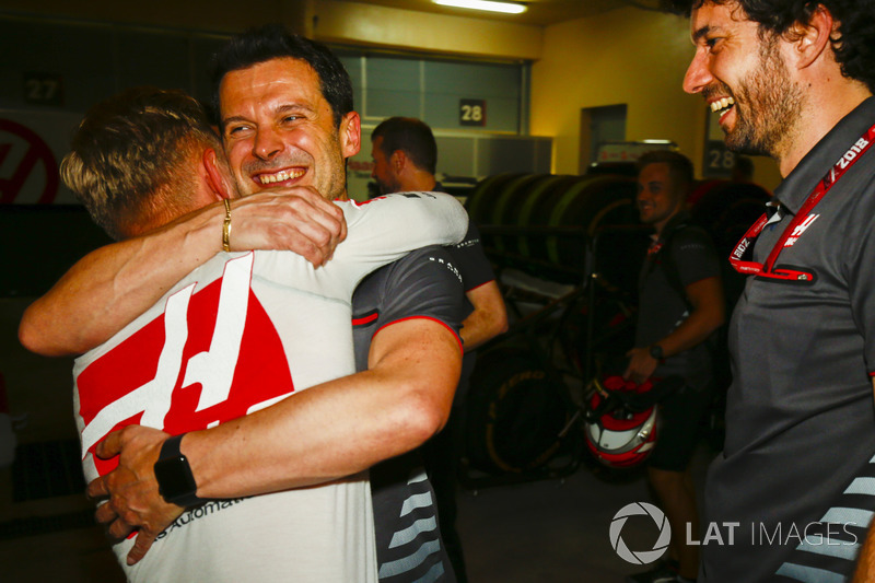 Kevin Magnussen, Haas F1 Team, celebrates a good result after the race