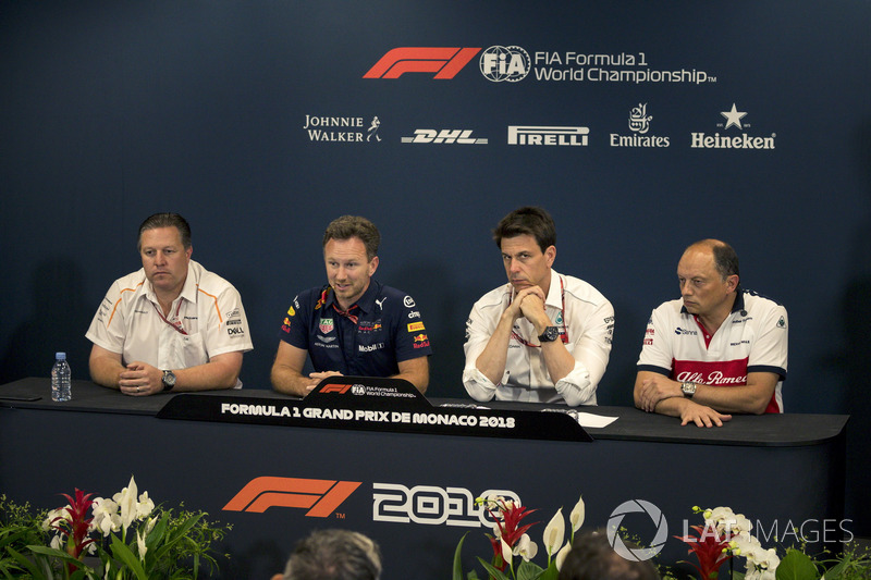 Zak Brown, McLaren Racing CEO, Christian Horner, Red Bull Racing Team Principal, Toto Wolff, Mercedes AMG F1 Director of Motorsport and Frederic Vasseur, Sauber, Team Principal in the Press Conference