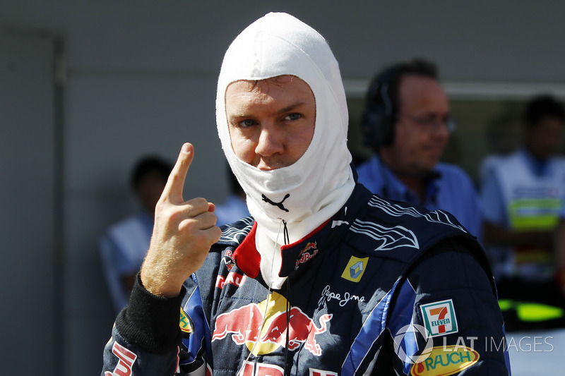 Sebastian Vettel, Red Bull Racing celebrates his pole position