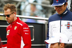 Sebastian Vettel, Ferrari, and Lance Stroll, Williams Racing, in the drivers parade