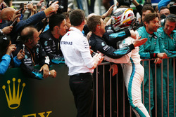 Lewis Hamilton, Mercedes AMG F1, celebrates after winning the race