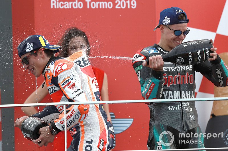 Podio: ganador de la carrera, Marc Márquez, Repsol Honda Team, segundo lugar Fabio Quartararo, Petronas Yamaha SRT
