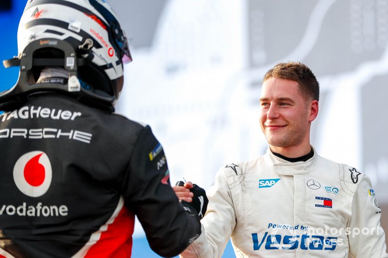 Andre Lotterer, Porsche, Stoffel Vandoorne, Mercedes Benz EQ congratulate each other on the podium