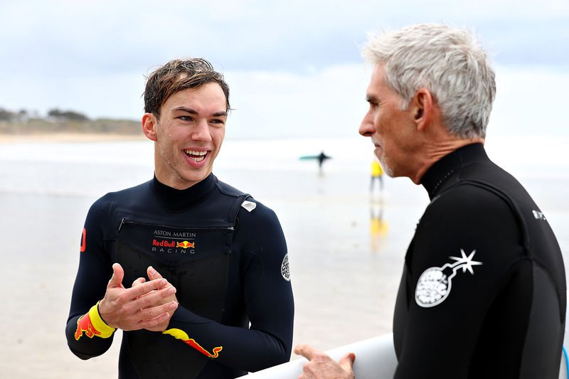Pierre Gasly, Red Bull Racing goes surfing with Damon Hill