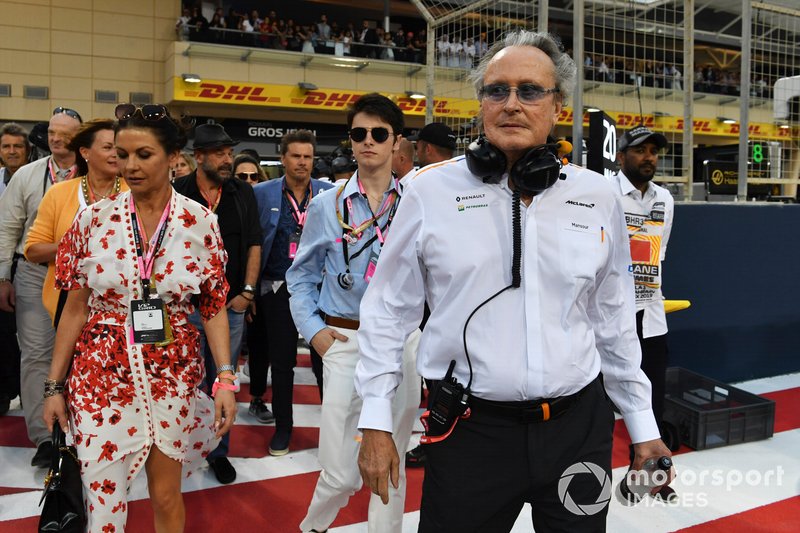 Actress Catherine Zeta Jones and Mansour Ojjeh, co-owner, McLaren, on the grid