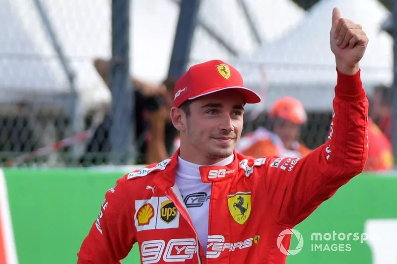 Pole man Charles Leclerc, Ferrari, festeggia