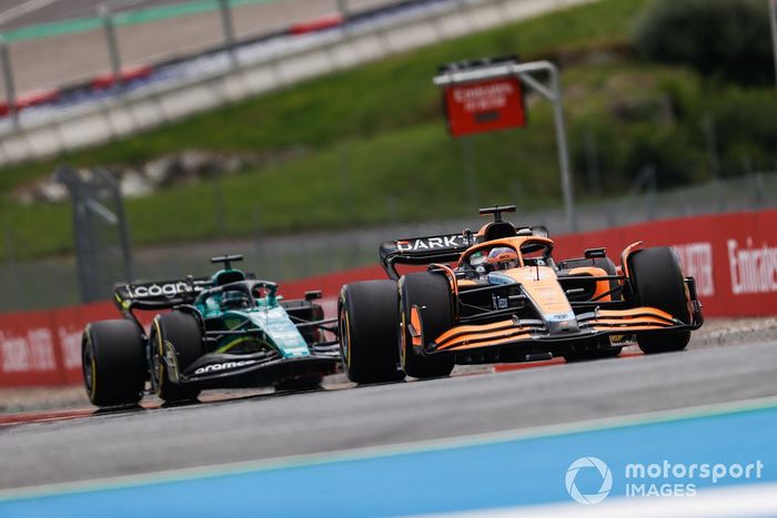 Daniel Ricciardo, McLaren MCL36, Lance Stroll, Aston Martin AMR22