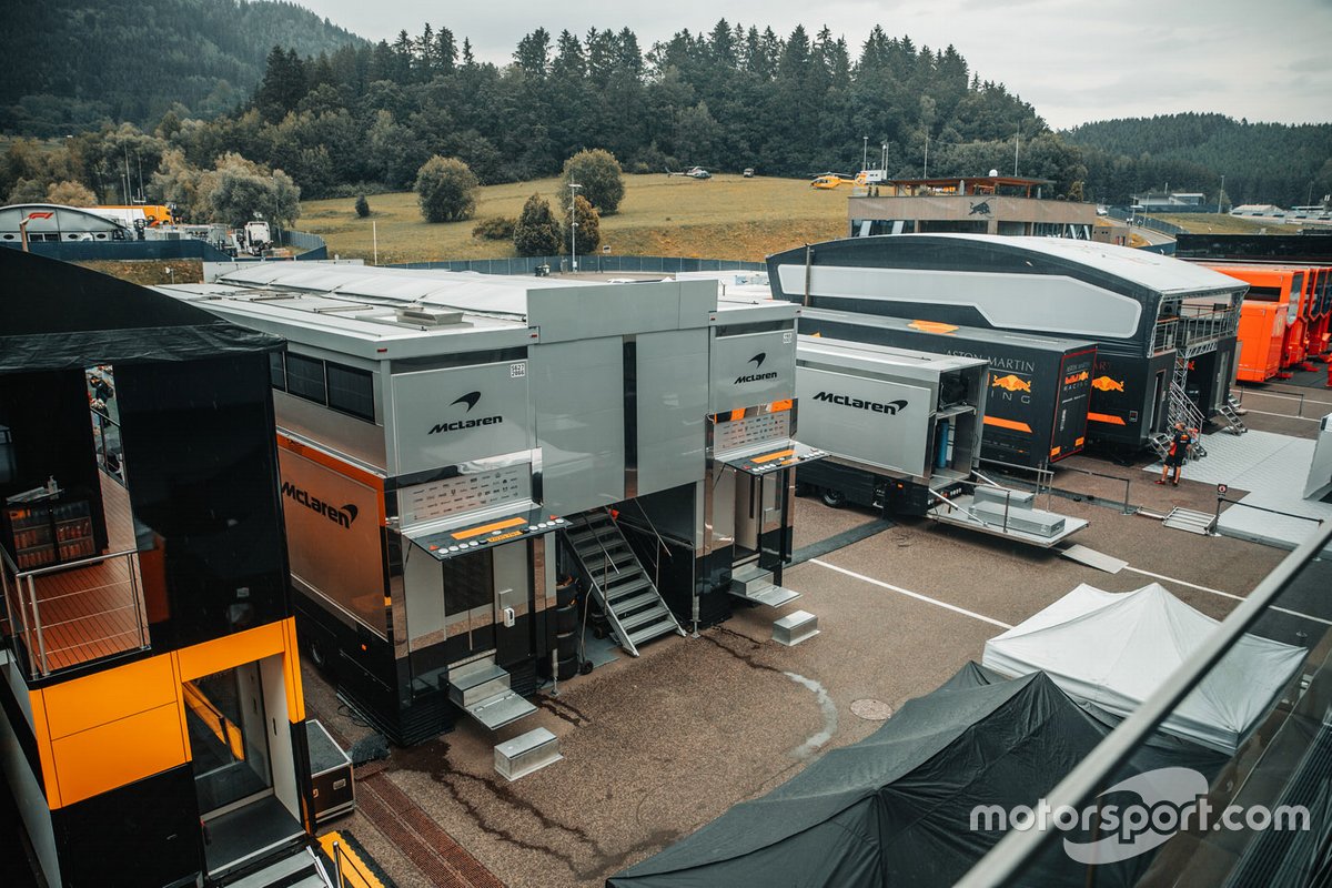 McLaren transporters in the paddock