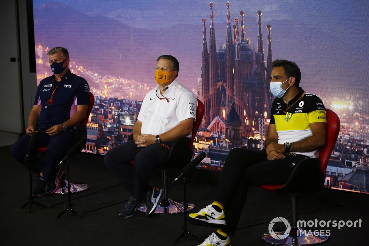Otmar Szafnauer, Team Principal and CEO, Racing Point, Zak Brown, Executive Director, McLaren and Cyril Abiteboul, Managing Director, Renault F1 Team