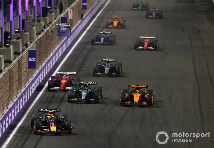 Charles Leclerc, Ferrari, Oscar Piastri, McLaren, Max Verstappen, Red Bull Racing, George Russell, Mercedes