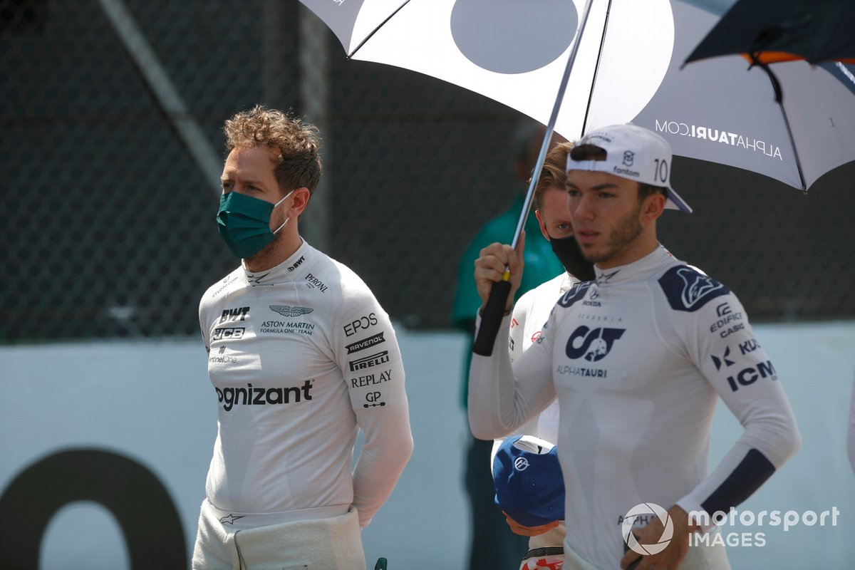 Sebastian Vettel, Aston Martin, and Pierre Gasly, AlphaTauri