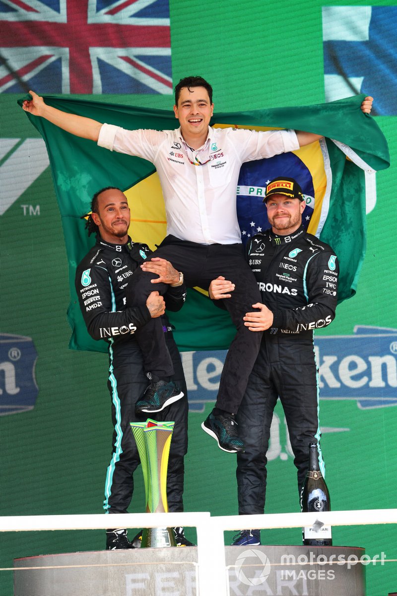 Podium: Race winner Lewis Hamilton, Mercedes,  second place Valtteri Bottas, Mercedes, and the Mercedes trophy delegate