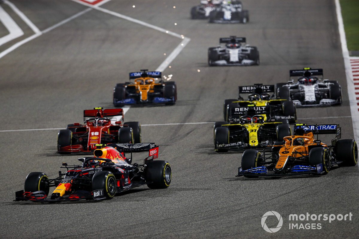 Alex Albon, Red Bull Racing RB16, Lando Norris, McLaren MCL35, Charles Leclerc, Ferrari SF1000, Esteban Ocon, Renault F1 Team R.S.20, e Daniel Ricciardo, Renault F1 Team R.S.20