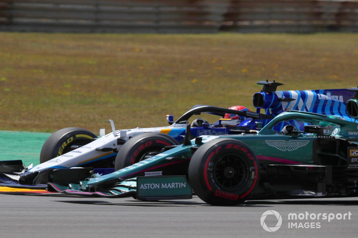 George Russell, Williams FW43B, Lance Stroll, Aston Martin AMR21