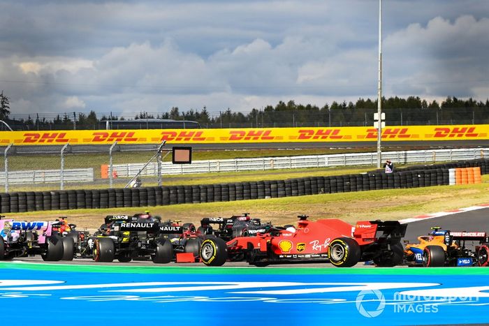 Esteban Ocon, Renault F1 Team R.S.20, Sebastian Vettel, Ferrari SF1000, Lando Norris, McLaren MCL35