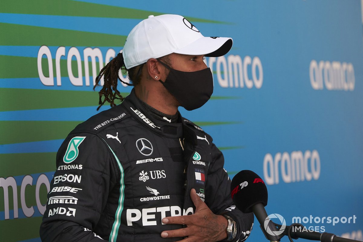 Lewis Hamilton, Mercedes-AMG F1, is interviewed after Qualifying