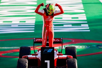 Race Winner Mick Schumacher, Prema Racing celebrates in Parc Ferme