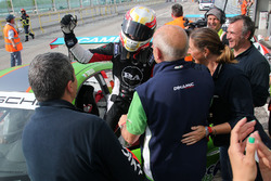 Il vincitore Mattia Drudi, Dinamic Motorsport - Modena festeggia al termine di Gara 3