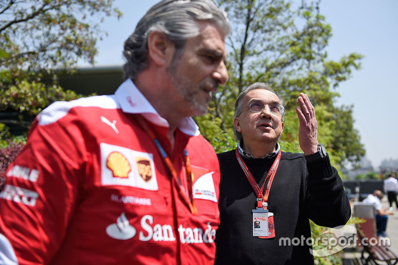 Sergio Marchionne, Ferrari President and CEO of Fiat Chrysler Automobiles and Maurizio Arrivabene, Ferrari Team Principal in the press conference