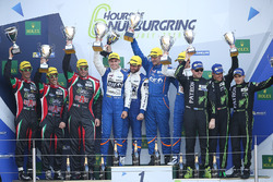 Podium LM P2: first place Gustavo Menezes, Nicolas Lapierre, Stéphane Richelmi, Signatech, second place Ricardo Gonzalez, Filipe Albuquerque, Bruno Senna, RGR Sport by Morand, third place Ryan Dalziel, Pipo Derani, Christopher Cumming, Extreme Speed Motorsports