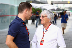 F1 supremo Bernie Ecclestone talks with Christian Horner, Red Bull Racing Team Principal