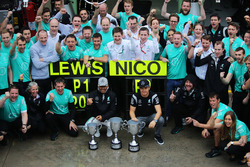 (L to R): Race winner Lewis Hamilton, Mercedes AMG F1 and second placed team mate Nico Rosberg, Merc