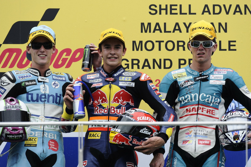 Le podium du GP de Malaisie 2010 de 125cc : Marc Marquez, Pol Espargaro, Nicolás Terol