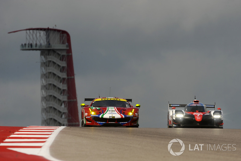 #71 AF Corse Ferrari 488 GTE: Davide Rigon, Sam Bird, #7 Toyota Gazoo Racing Toyota TS050 Hybrid: Mike Conway, Kamui Kobayashi, Jose Maria Lopez