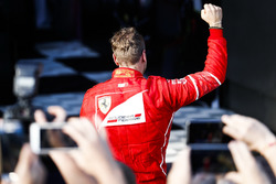 Sebastian Vettel, Ferrari, 1st Position, celebrates in Parc Ferme