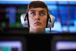 GP3 racer George Russell in the Mercedes garage