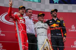 Podium: race winner Valtteri Bottas, Mercedes AMG F1, second place Sebastian Vettel, Ferrari, third