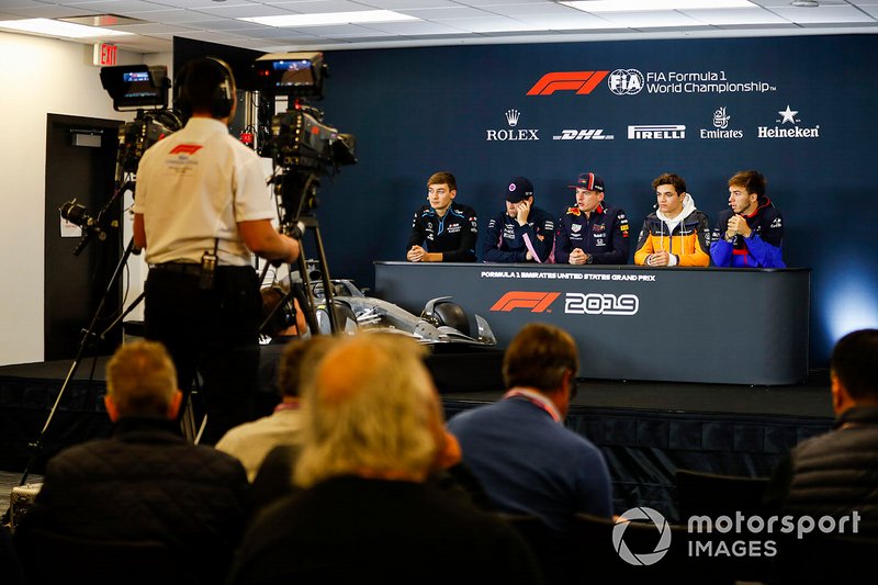 Press conference, George Russell, Williams Racing, Lance Stroll, Racing Point, Max Verstappen, Red Bull Racing, Lando Norris, McLaren and Pierre Gasly, Toro Rosso