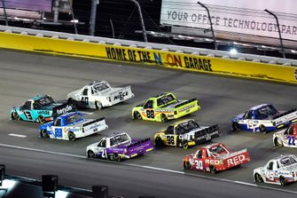 Johnny Sauter, ThorSport Racing, Ford F-150 Tenda, Brett Moffitt, GMS Racing, Chevrolet Silverado Allegiant and Ross Chastain, Niece Motorsports, Chevrolet Silverado Niece