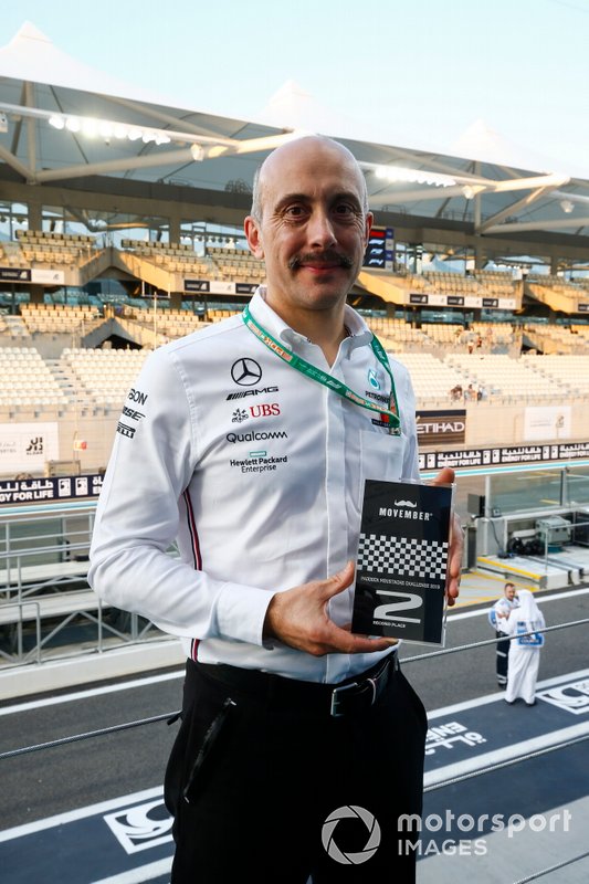 A Movember prize is awarded to a Mercedes team member
