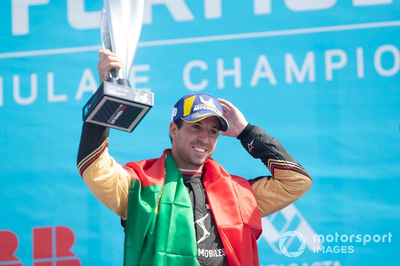 Antonio Felix da Costa, DS Techeetah, 2nd position, celebrates on the podium