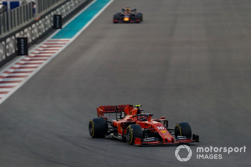 Charles Leclerc, Ferrari SF90, leads Max Verstappen, Red Bull Racing RB15