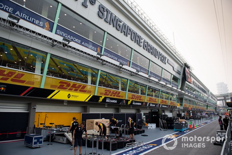 The Renault pit garages in the pit lane