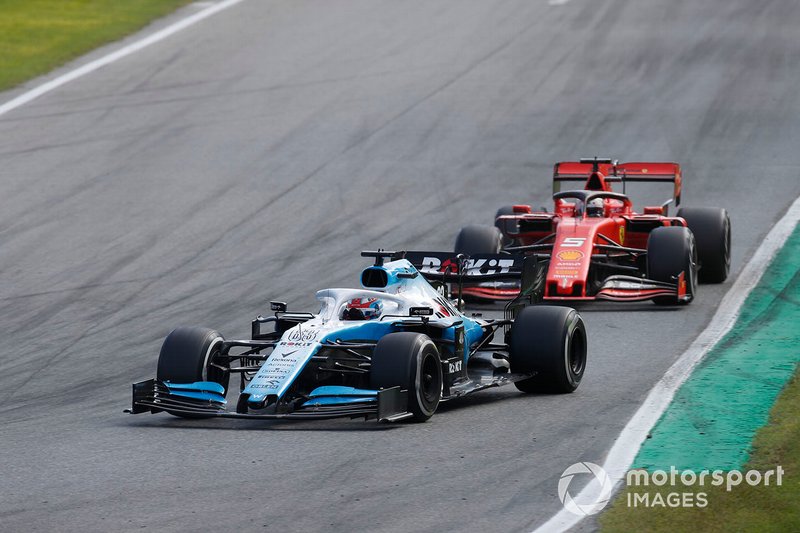 George Russell, Williams Racing FW42, devant Sebastian Vettel, Ferrari SF90