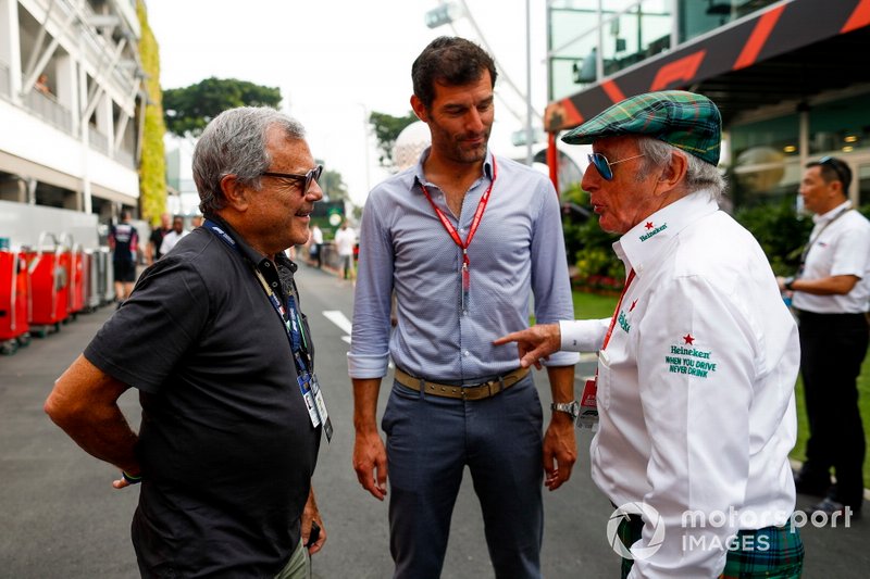 Sir Martin Sorrell, Mark Webber, Presenter and Sir Jackie Stewart, 3-time F1 Champion