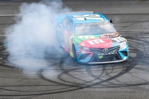 Kyle Busch, Joe Gibbs Racing, Toyota Camry M&M's Hazelnut, celebrates after winning the Pocono 400