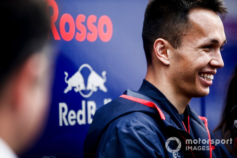 Alexander Albon, Toro Rosso speaks with the media