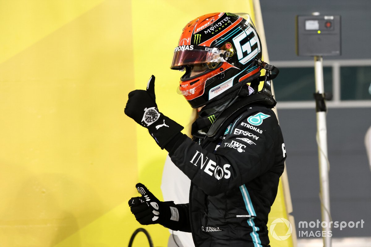 George Russell, Mercedes-AMG F1, al Parc Ferme dopo le qualifiche