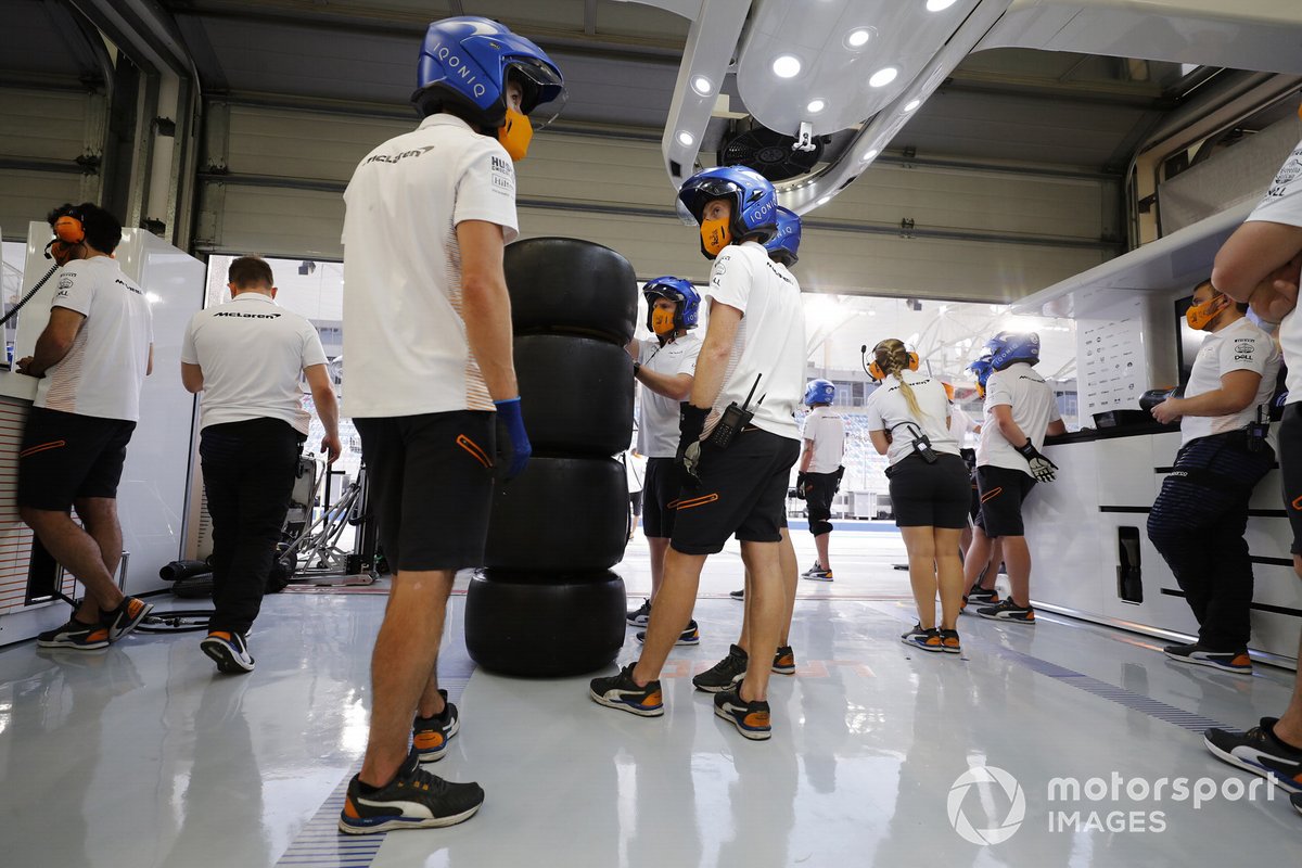 McLaren pit crew in the garage