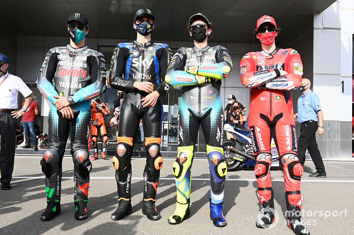 Luca Marini, Esponsorama Racing, Valentino Rossi, Petronas Yamaha SRT, Franco Morbidelli, Petronas Yamaha SRT, Francesco Bagnaia, Ducati Team
