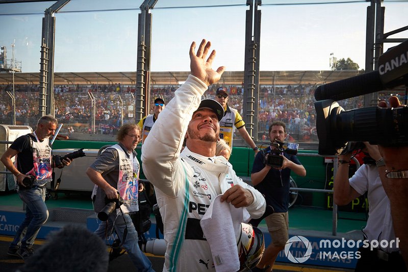 Lewis Hamilton, Mercedes AMG F1, celebrates pole