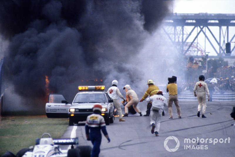 The car of Riccardo Paletti, Osella FA1C-Ford after the crash