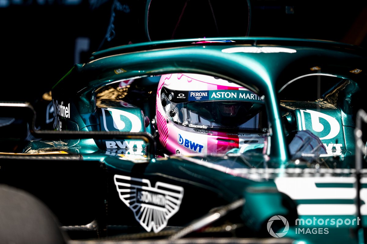 Sebastian Vettel, Aston Martin AMR21, leaves the garage