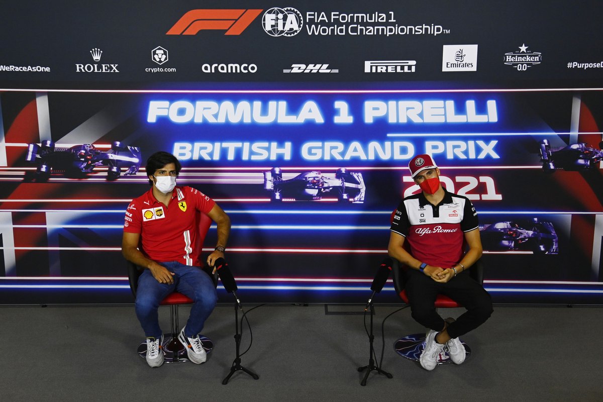 Carlos Sainz Jr., Ferrari, and Antonio Giovinazzi, Alfa Romeo Racing, in the press conference