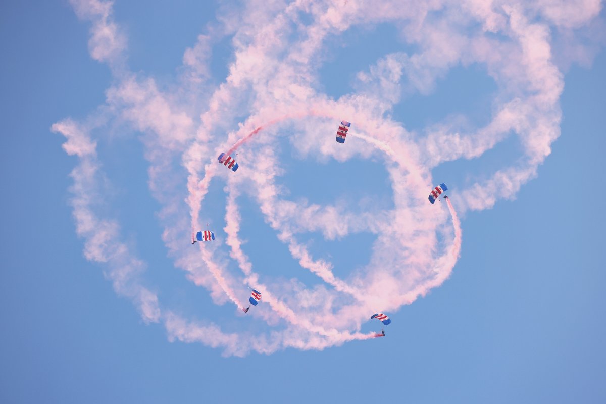 El equipo de exhibición de paracaidistas de los halcones de la RAF